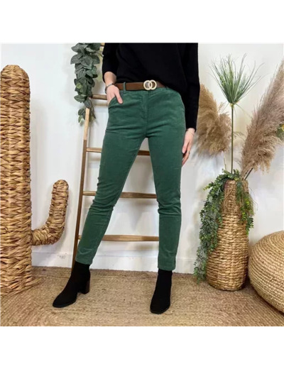 L804- Pantalon en velour (T36-T44) (vert sapin)